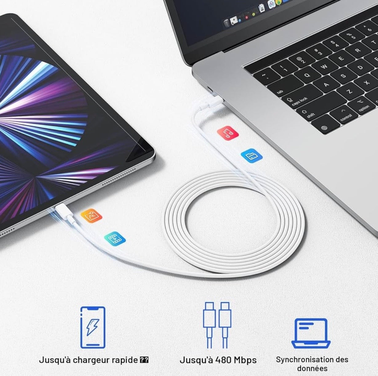 Set of 3 USB-C to USB-C cables of 3 m, 60W