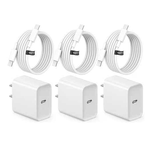 Set of 3 USB-C to USB-C cables of 3 m, 60W