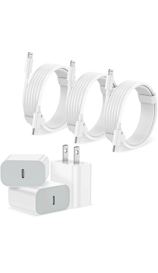Set of 3 USB-C wall chargers with fast charging for iPhone 1.80M