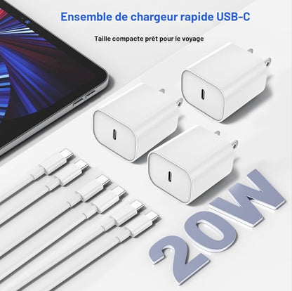 Set of 3 USB-C to USB-C cables of 3 m, 60W