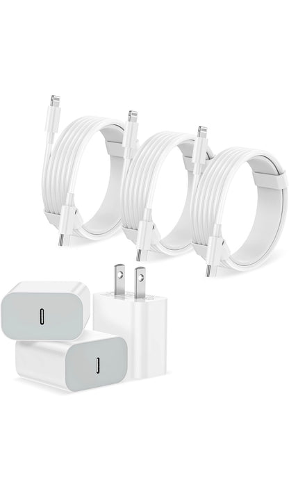 Set of 3 USB-C wall chargers with fast charging for iPhone 1.80M