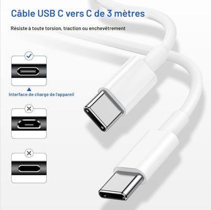 Set of 3 USB-C to USB-C cables of 3 m, 60W